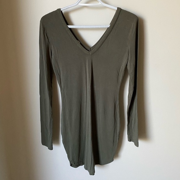 Bodycon V-Neck Longsleeve Navy Green Dress - Picture 3 of 4